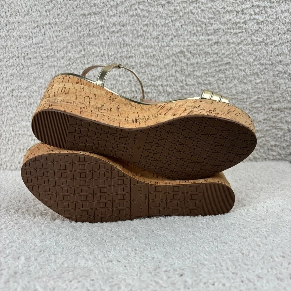 Kate Spade Sandal Womens 9M Gold Tallin Strappy Open Toe Espadrille Platform Wed